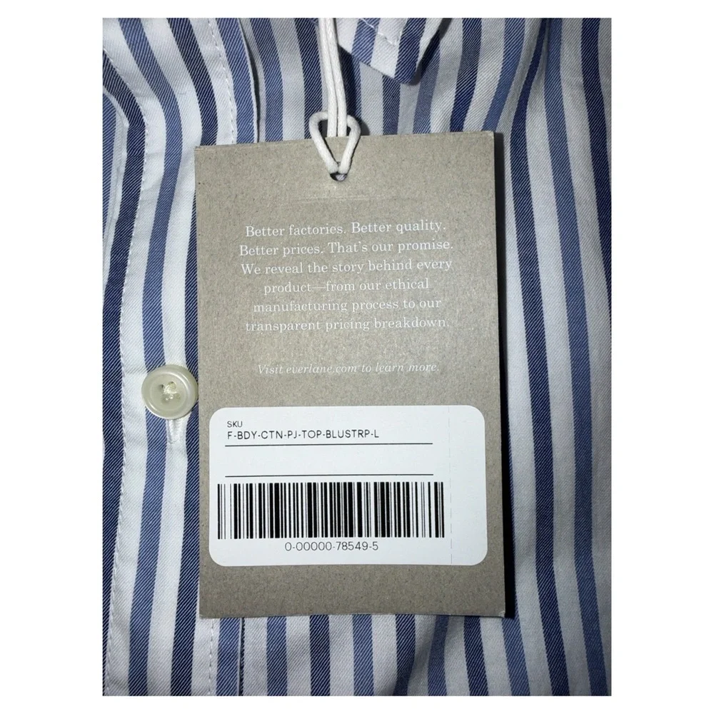 Everlane - Blue & White Striped Button-Up Classic Cotton Top - Size Large - Picture 6 of 7